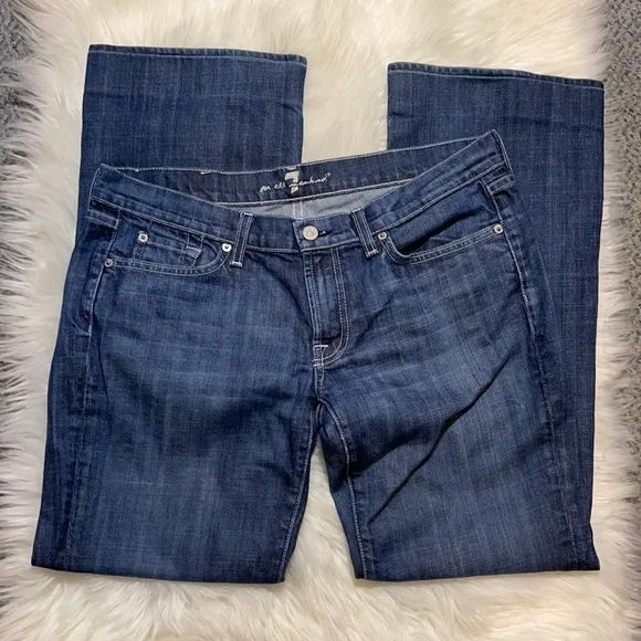 7 For All Mankind 7Fam Low Rise Boot Cut Medium Wash Blue Jeans Size 32 - Picture 7 of 16